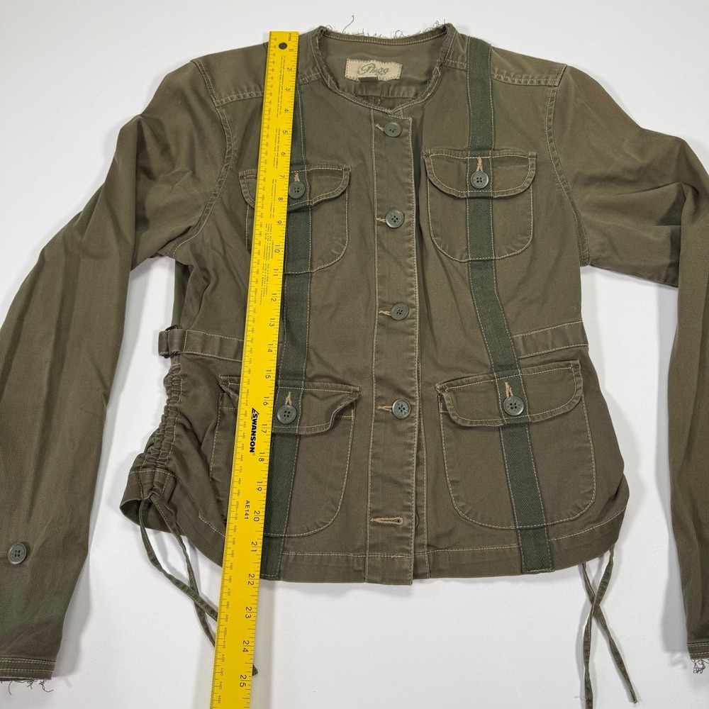 Plugg Utility Jacket Womens L Olive Green Military Button Up Distressed Y2K - Picture 12 of 16